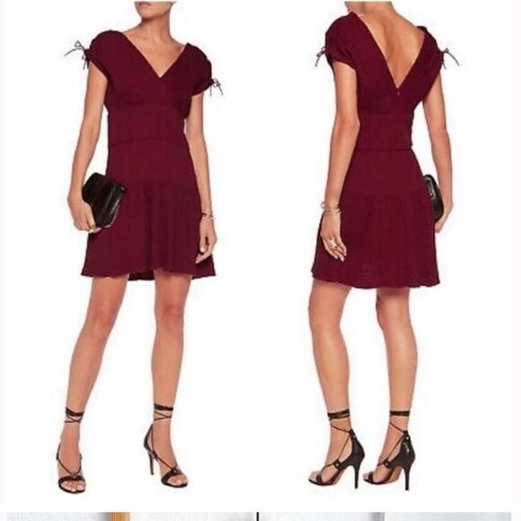 Maje Bordeaux Crepe Mini Dress - Picture 1 of 9